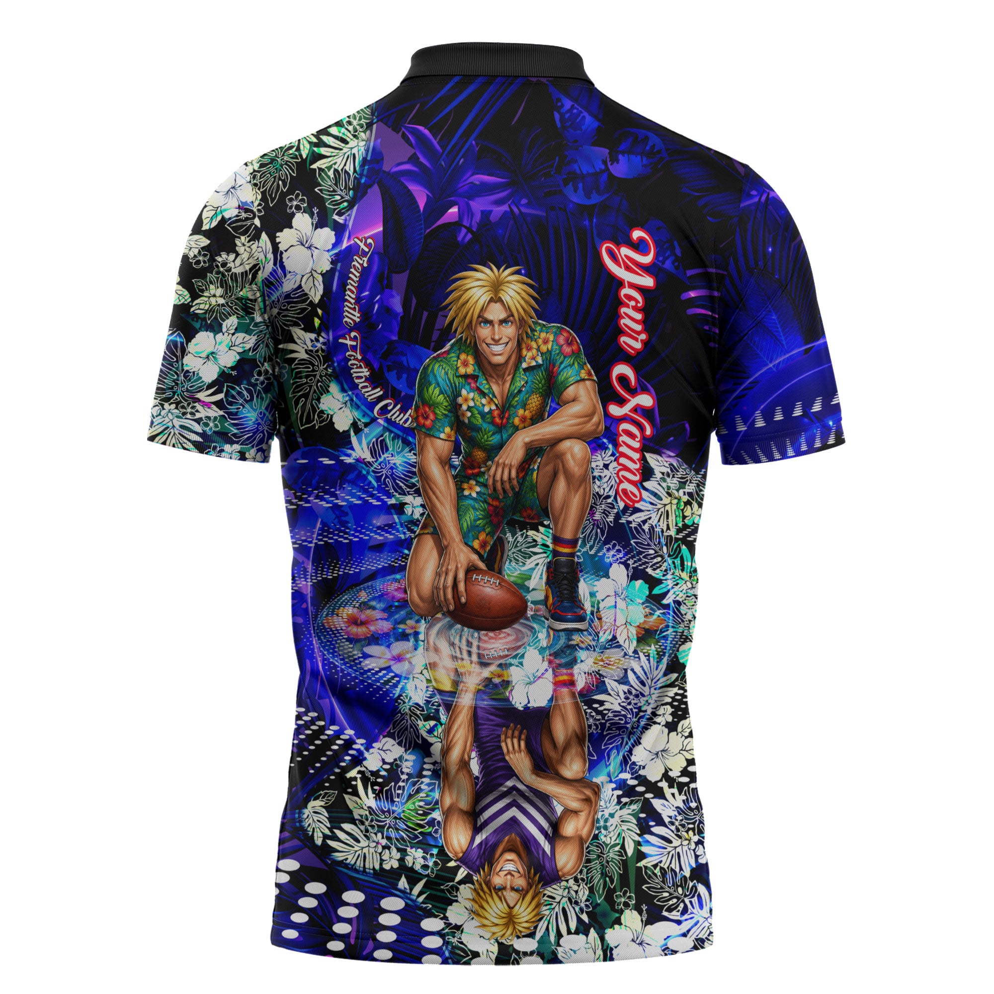 Personalized Fremantle Football Dockers Zipper Polo Shirt Tropical Hibiscus Flowers - Pacific Fusion Style
