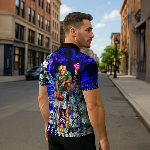 Personalized Fremantle Football Dockers Zipper Polo Shirt Tropical Hibiscus Flowers - Pacific Fusion Style