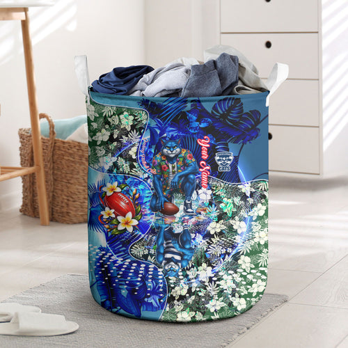 Personalized Geelong Football Cats Laundry Basket Tropical Hibiscus Flowers - Pacific Fusion Style