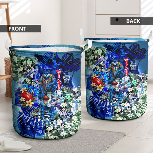 Personalized Geelong Football Cats Laundry Basket Tropical Hibiscus Flowers - Pacific Fusion Style