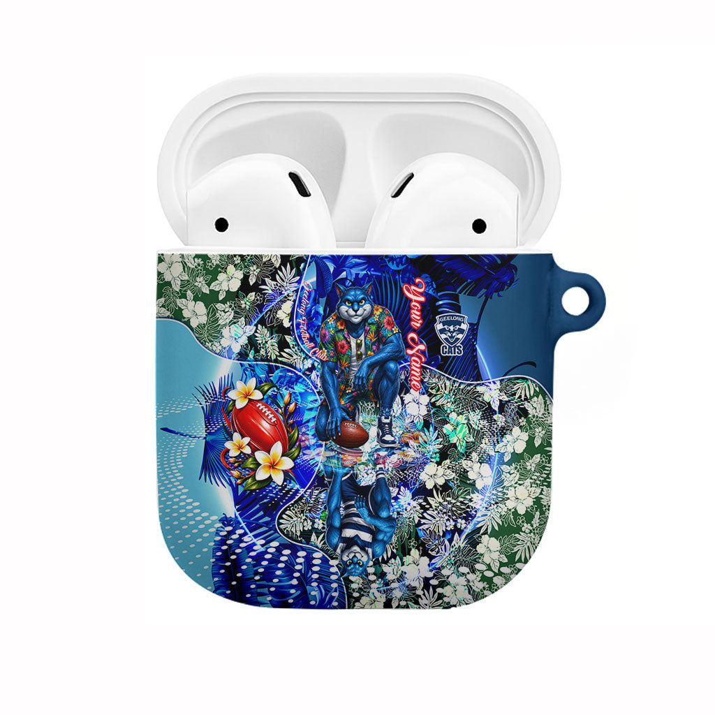 Personalized Geelong Football Cats AirPods Case Tropical Hibiscus Flowers - Pacific Fusion Style