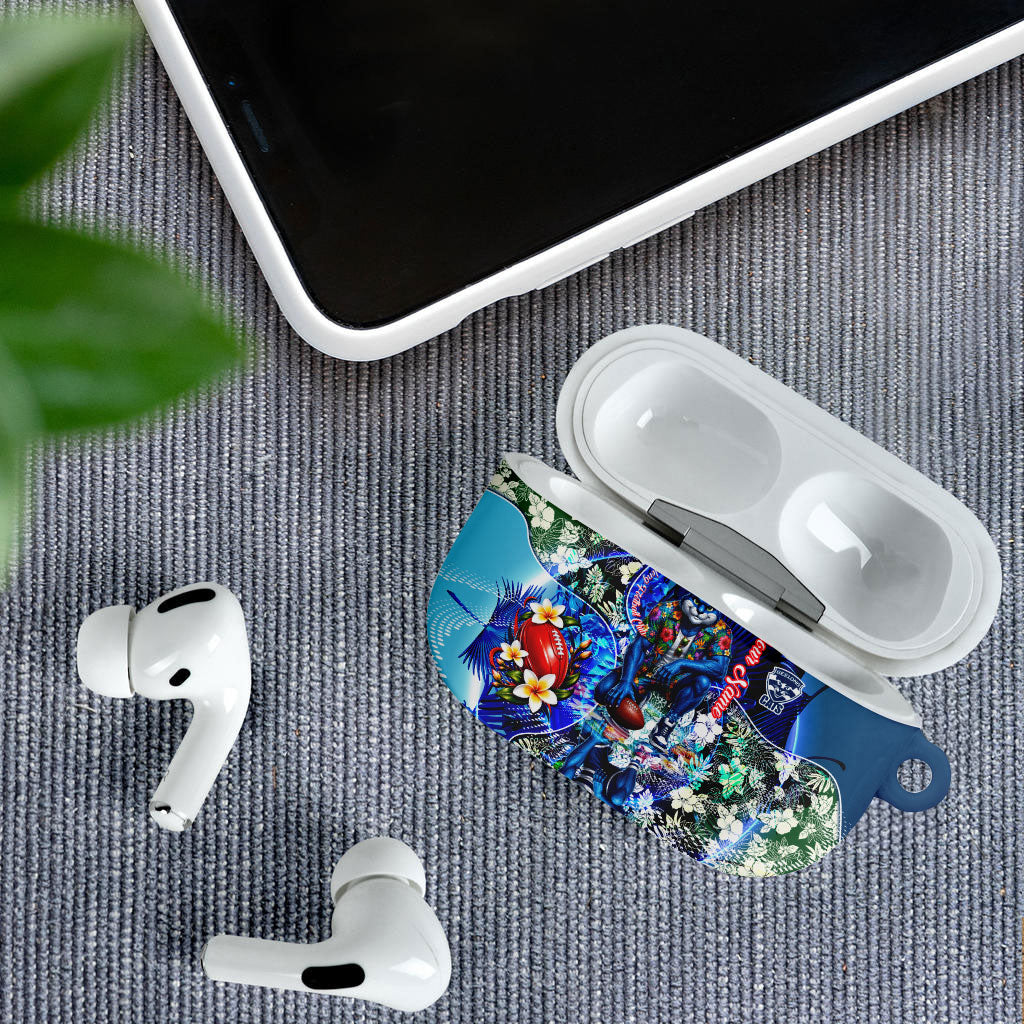 Personalized Geelong Football Cats AirPods Case Tropical Hibiscus Flowers - Pacific Fusion Style