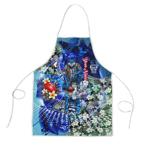 Personalized Geelong Football Cats Apron Tropical Hibiscus Flowers - Pacific Fusion Style