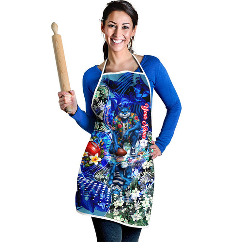 Personalized Geelong Football Cats Apron Tropical Hibiscus Flowers - Pacific Fusion Style