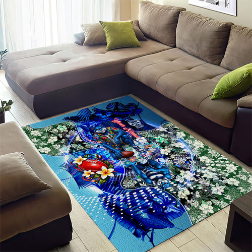 Personalized Geelong Football Cats Area Rug Tropical Hibiscus Flowers - Pacific Fusion Style