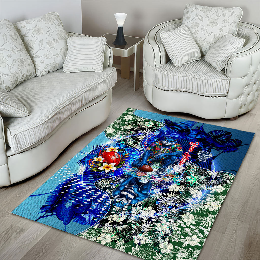 Personalized Geelong Football Cats Area Rug Tropical Hibiscus Flowers - Pacific Fusion Style