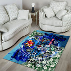 Personalized Geelong Football Cats Area Rug Tropical Hibiscus Flowers - Pacific Fusion Style