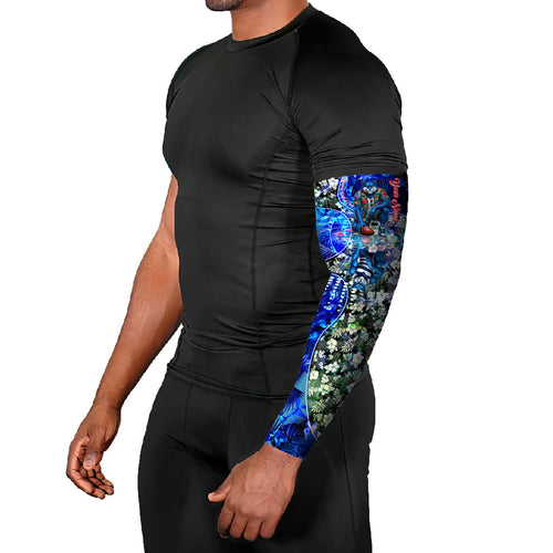 Personalized Geelong Football Cats Arm Sleeves Tropical Hibiscus Flowers - Pacific Fusion Style