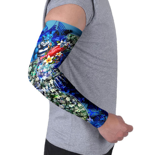 Personalized Geelong Football Cats Arm Sleeves Tropical Hibiscus Flowers - Pacific Fusion Style