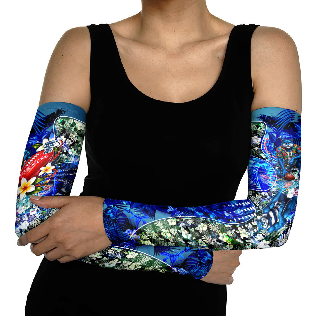 Personalized Geelong Football Cats Arm Sleeves Tropical Hibiscus Flowers - Pacific Fusion Style