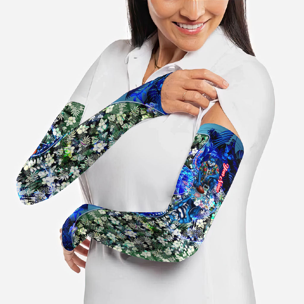 Personalized Geelong Football Cats Arm Sleeves Tropical Hibiscus Flowers - Pacific Fusion Style