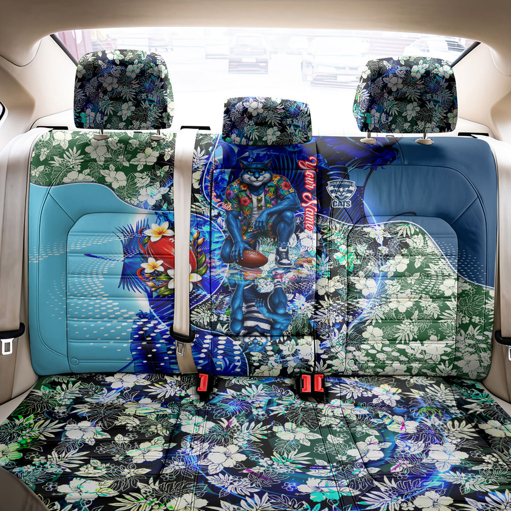 Personalized Geelong Football Cats Back Car Seat Cover Tropical Hibiscus Flowers - Pacific Fusion Style