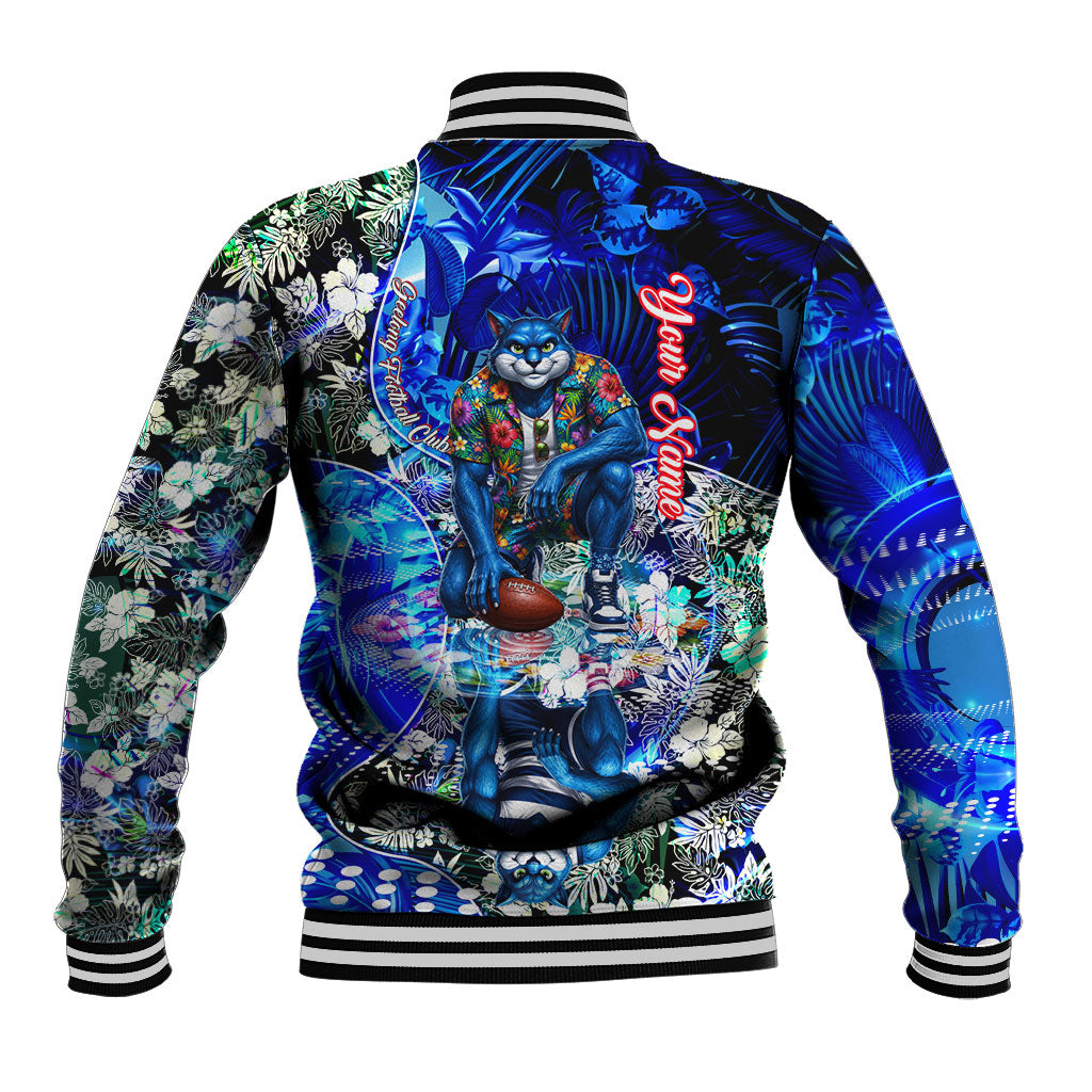 Personalized Geelong Football Cats Baseball Jacket Tropical Hibiscus Flowers - Pacific Fusion Style