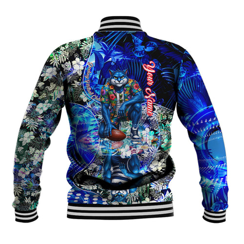 Personalized Geelong Football Cats Baseball Jacket Tropical Hibiscus Flowers - Pacific Fusion Style