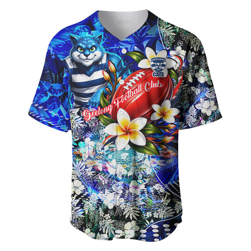 Personalized Geelong Football Cats Baseball Jersey Tropical Hibiscus Flowers - Pacific Fusion Style