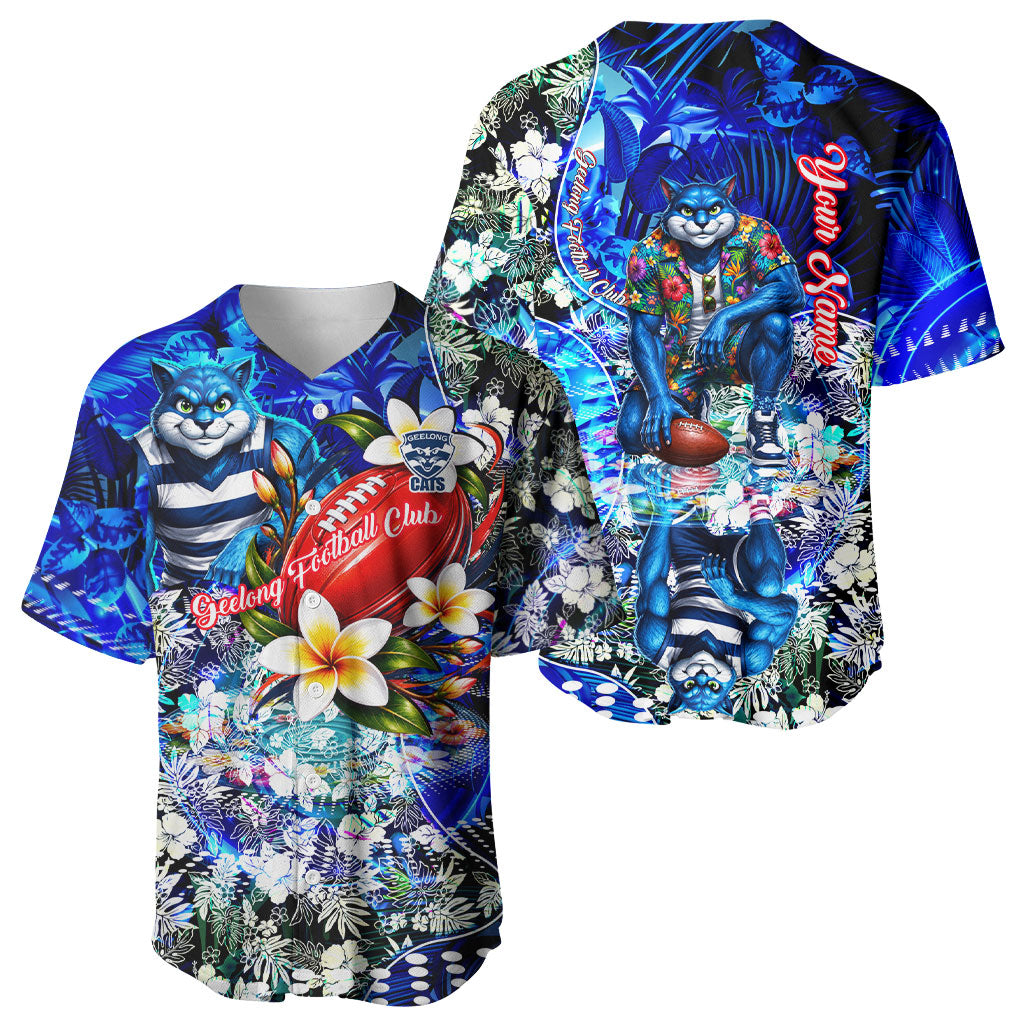 Personalized Geelong Football Cats Baseball Jersey Tropical Hibiscus Flowers - Pacific Fusion Style