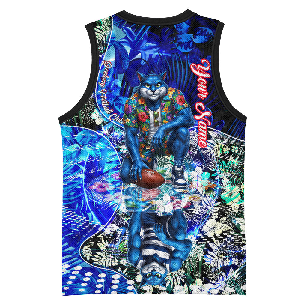 Personalized Geelong Football Cats Basketball Jersey Tropical Hibiscus Flowers - Pacific Fusion Style