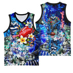 Personalized Geelong Football Cats Basketball Jersey Tropical Hibiscus Flowers - Pacific Fusion Style