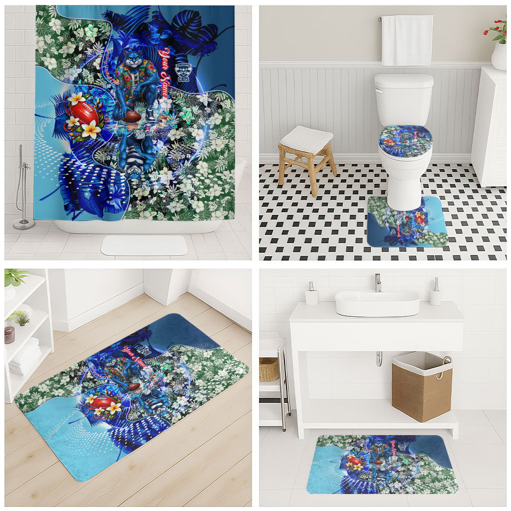 Personalized Geelong Football Cats Bathroom Set Tropical Hibiscus Flowers - Pacific Fusion Style