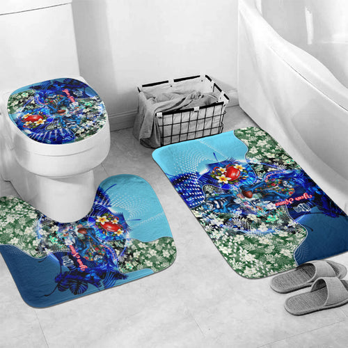 Personalized Geelong Football Cats Bathroom Set Tropical Hibiscus Flowers - Pacific Fusion Style