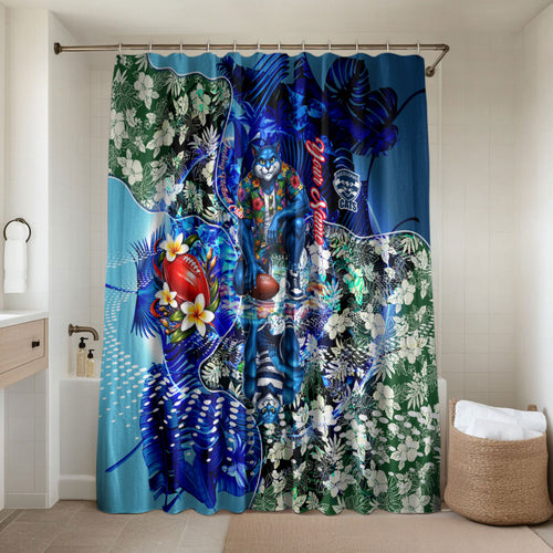 Personalized Geelong Football Cats Bathroom Set Tropical Hibiscus Flowers - Pacific Fusion Style