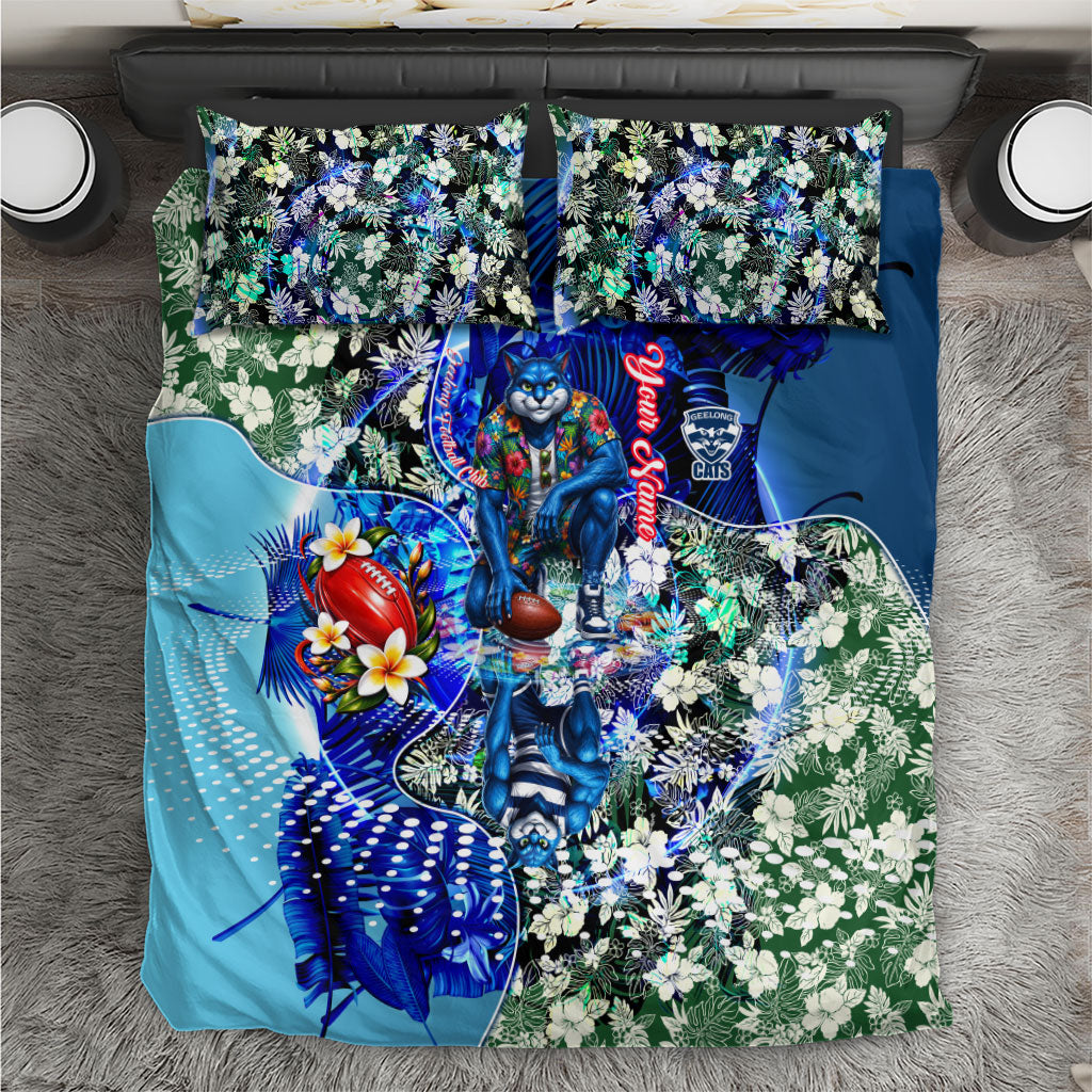 Personalized Geelong Football Cats Bedding Set Tropical Hibiscus Flowers - Pacific Fusion Style