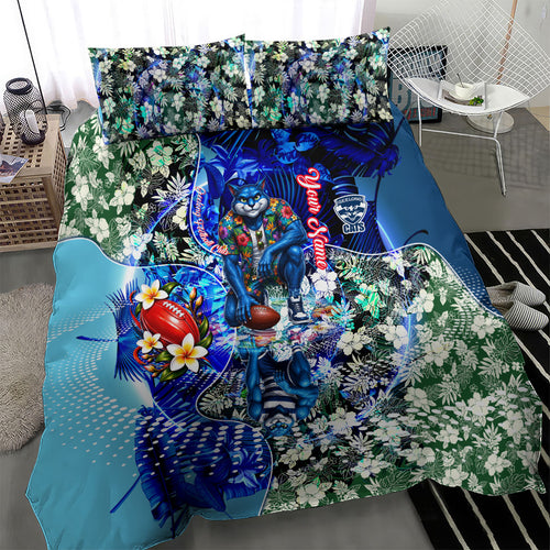 Personalized Geelong Football Cats Bedding Set Tropical Hibiscus Flowers - Pacific Fusion Style