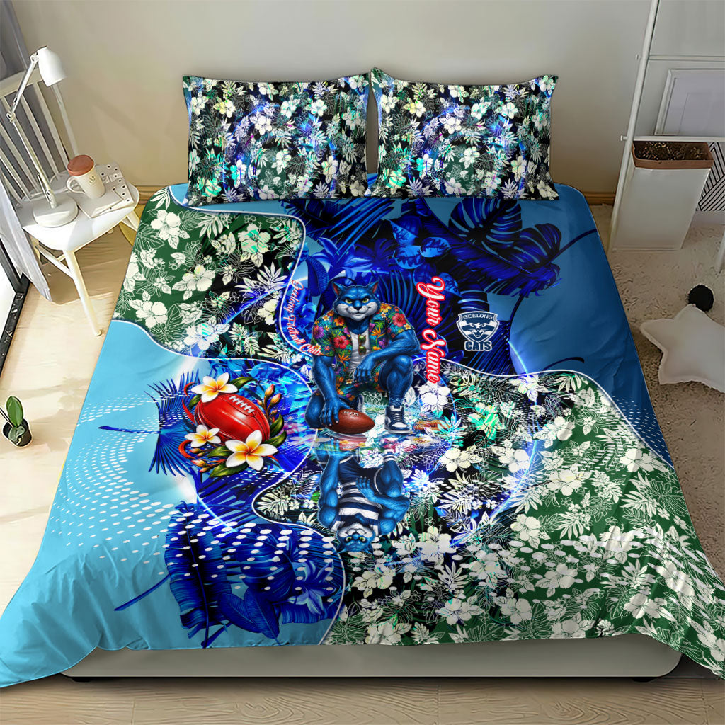 Personalized Geelong Football Cats Bedding Set Tropical Hibiscus Flowers - Pacific Fusion Style