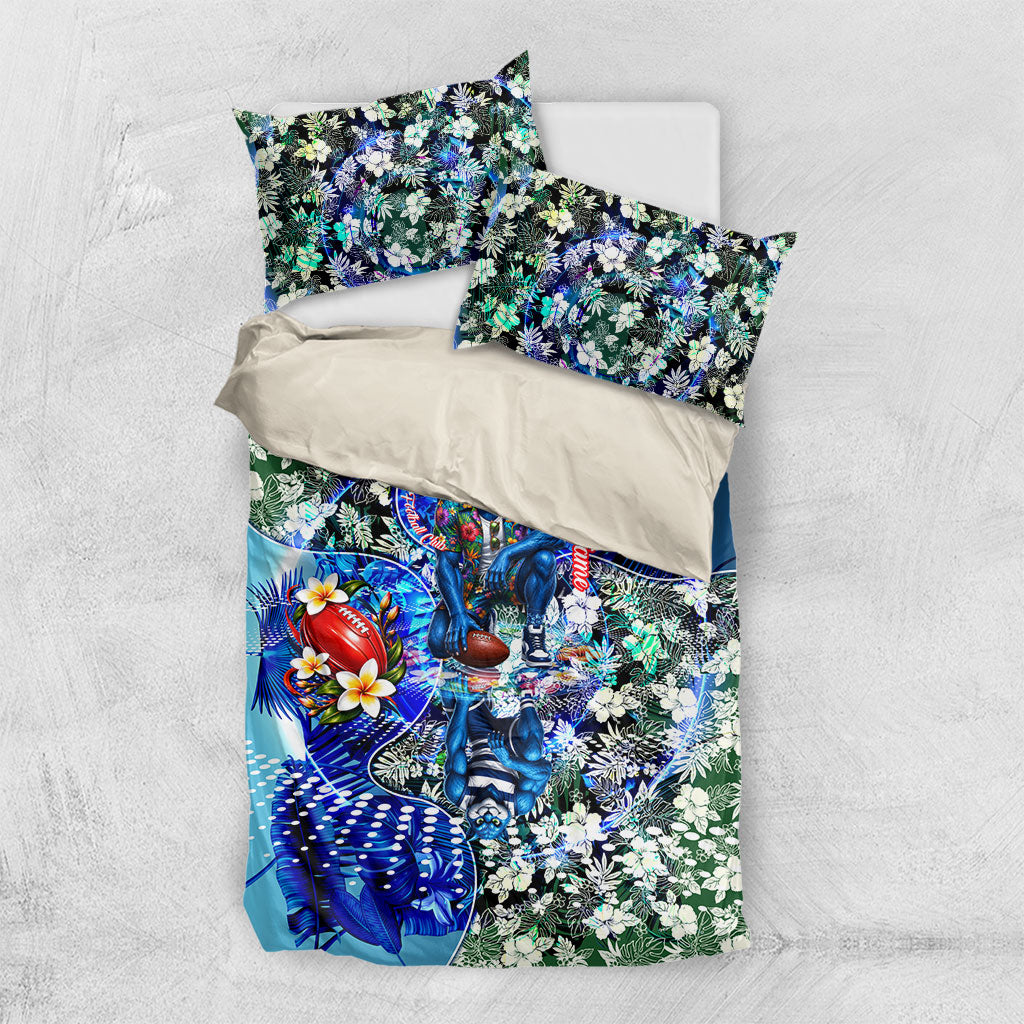 Personalized Geelong Football Cats Bedding Set Tropical Hibiscus Flowers - Pacific Fusion Style