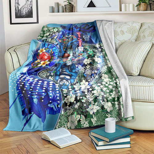 Personalized Geelong Football Cats Blanket Tropical Hibiscus Flowers - Pacific Fusion Style