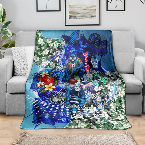 Personalized Geelong Football Cats Blanket Tropical Hibiscus Flowers - Pacific Fusion Style