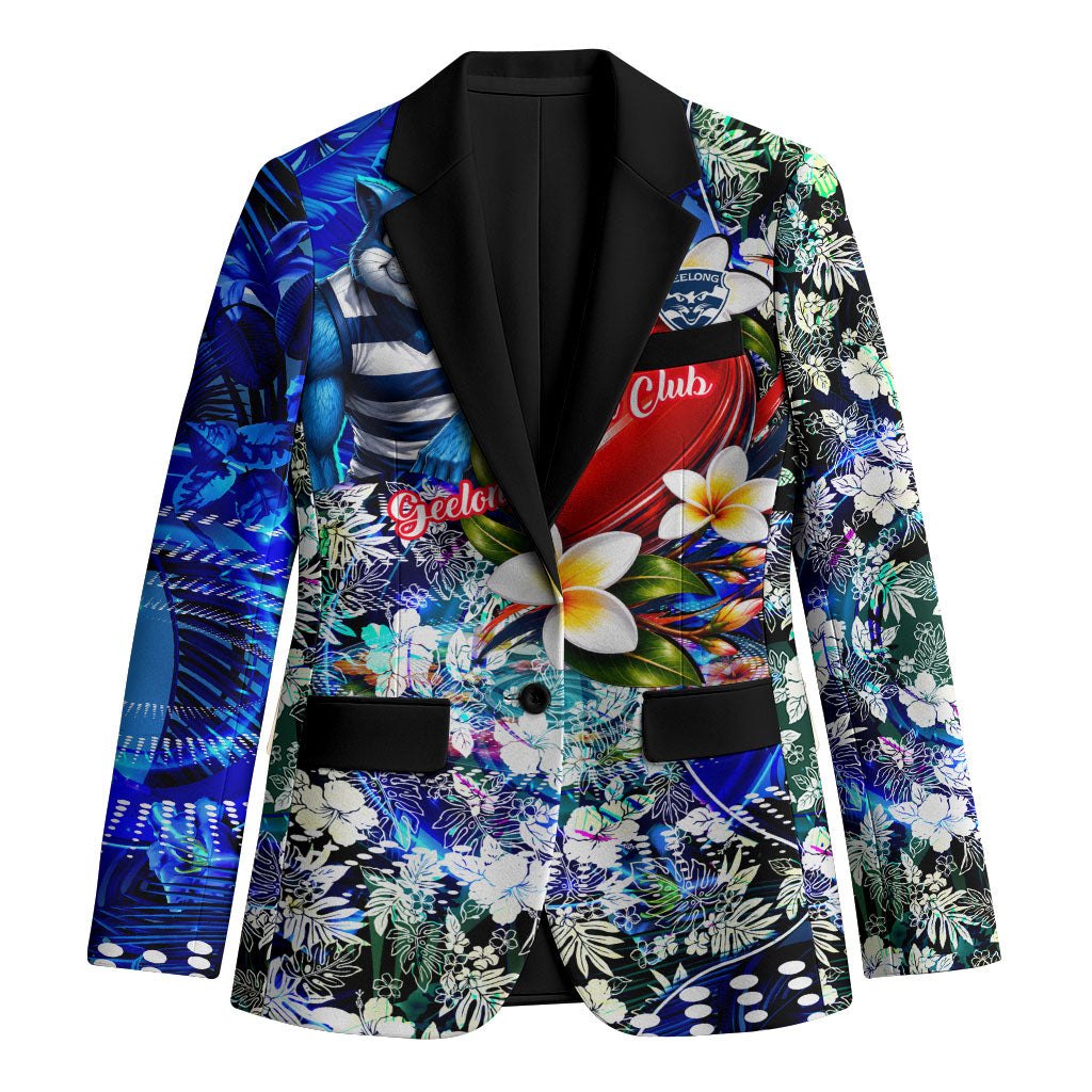 Personalized Geelong Football Cats Blazer Tropical Hibiscus Flowers - Pacific Fusion Style