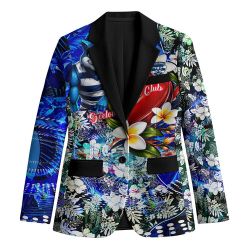 Personalized Geelong Football Cats Blazer Tropical Hibiscus Flowers - Pacific Fusion Style
