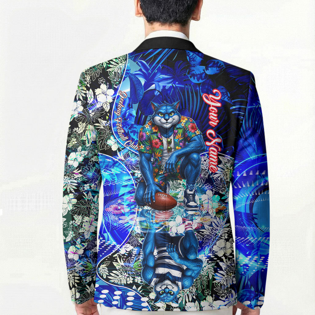 Personalized Geelong Football Cats Blazer Tropical Hibiscus Flowers - Pacific Fusion Style