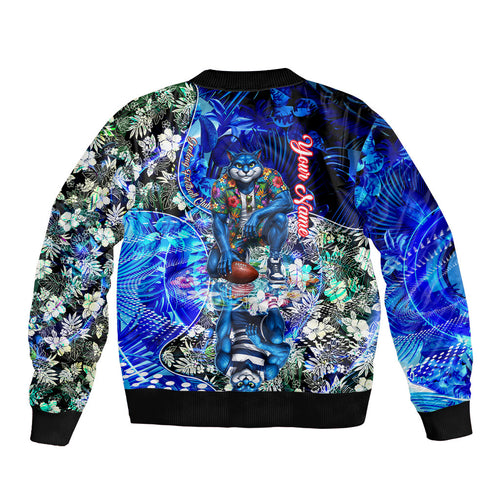 Personalized Geelong Football Cats Bomber Jacket Tropical Hibiscus Flowers - Pacific Fusion Style
