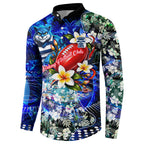 Personalized Geelong Football Cats Button Sweatshirt Tropical Hibiscus Flowers - Pacific Fusion Style