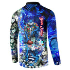 Personalized Geelong Football Cats Button Sweatshirt Tropical Hibiscus Flowers - Pacific Fusion Style