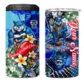 Personalized Geelong Football Cats 4 in 1 Can Cooler Tumbler Tropical Hibiscus Flowers - Pacific Fusion Style