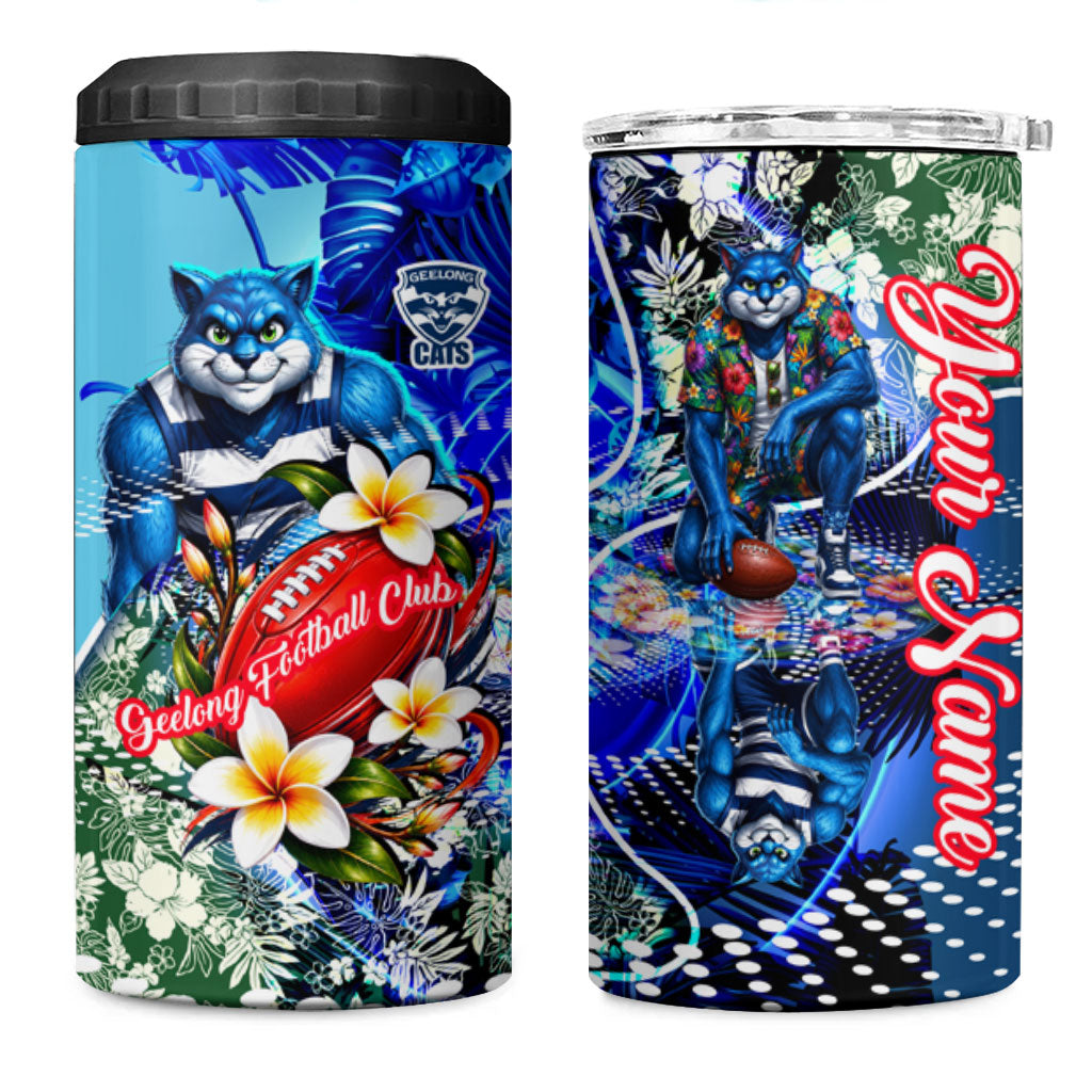 Personalized Geelong Football Cats 4 in 1 Can Cooler Tumbler Tropical Hibiscus Flowers - Pacific Fusion Style