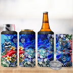 Personalized Geelong Football Cats 4 in 1 Can Cooler Tumbler Tropical Hibiscus Flowers - Pacific Fusion Style