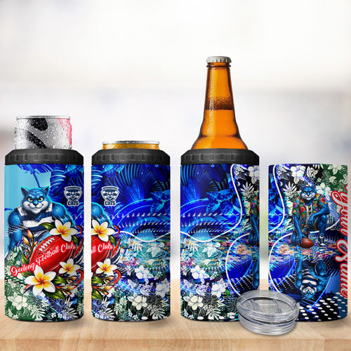 Personalized Geelong Football Cats 4 in 1 Can Cooler Tumbler Tropical Hibiscus Flowers - Pacific Fusion Style