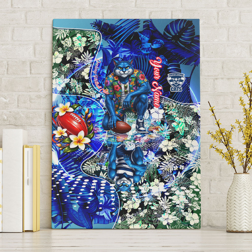 Personalized Geelong Football Cats Canvas Wall Art Tropical Hibiscus Flowers - Pacific Fusion Style