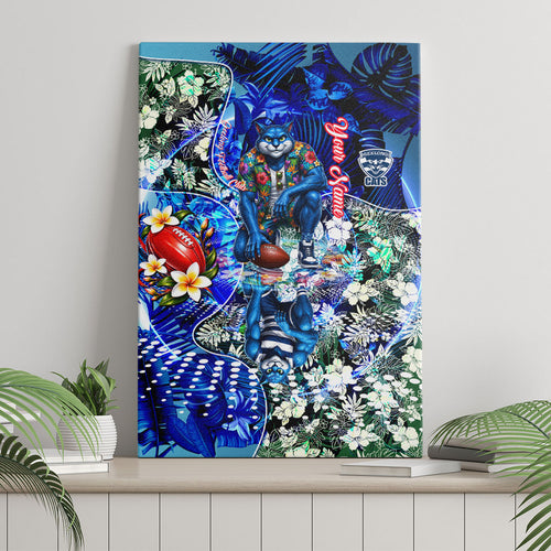 Personalized Geelong Football Cats Canvas Wall Art Tropical Hibiscus Flowers - Pacific Fusion Style