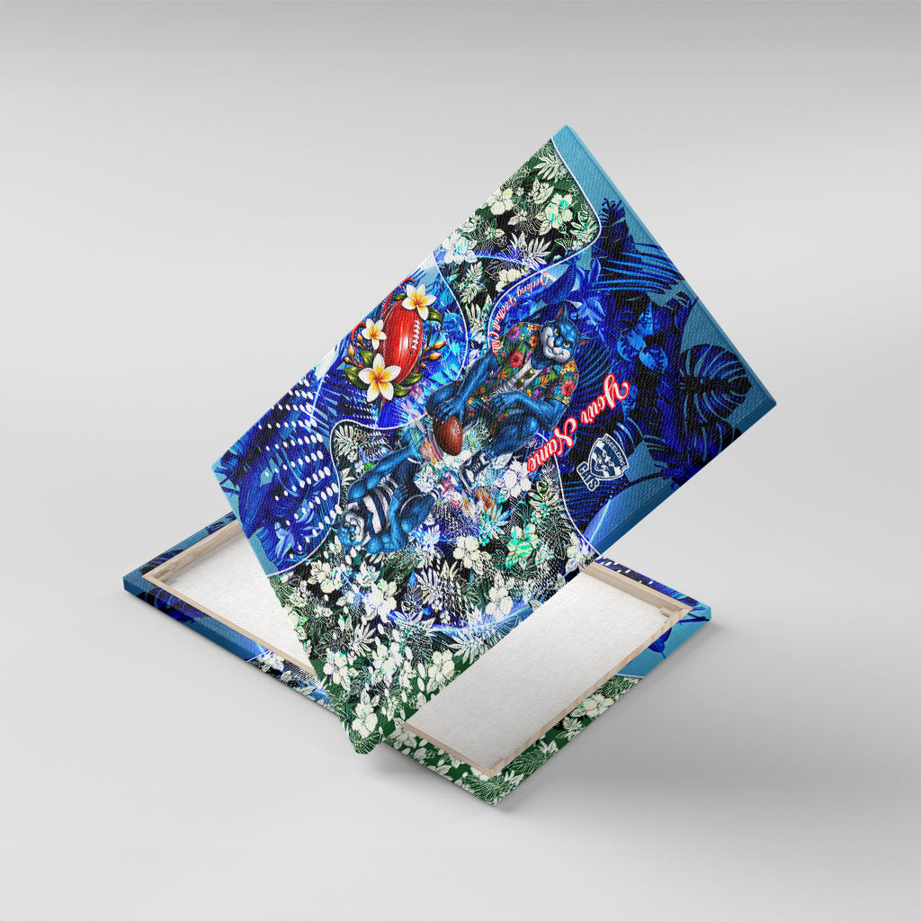 Personalized Geelong Football Cats Canvas Wall Art Tropical Hibiscus Flowers - Pacific Fusion Style