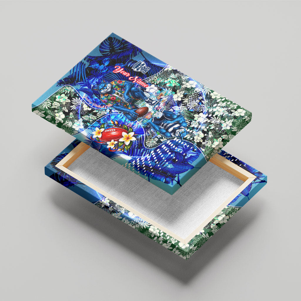 Personalized Geelong Football Cats Canvas Wall Art Tropical Hibiscus Flowers - Pacific Fusion Style