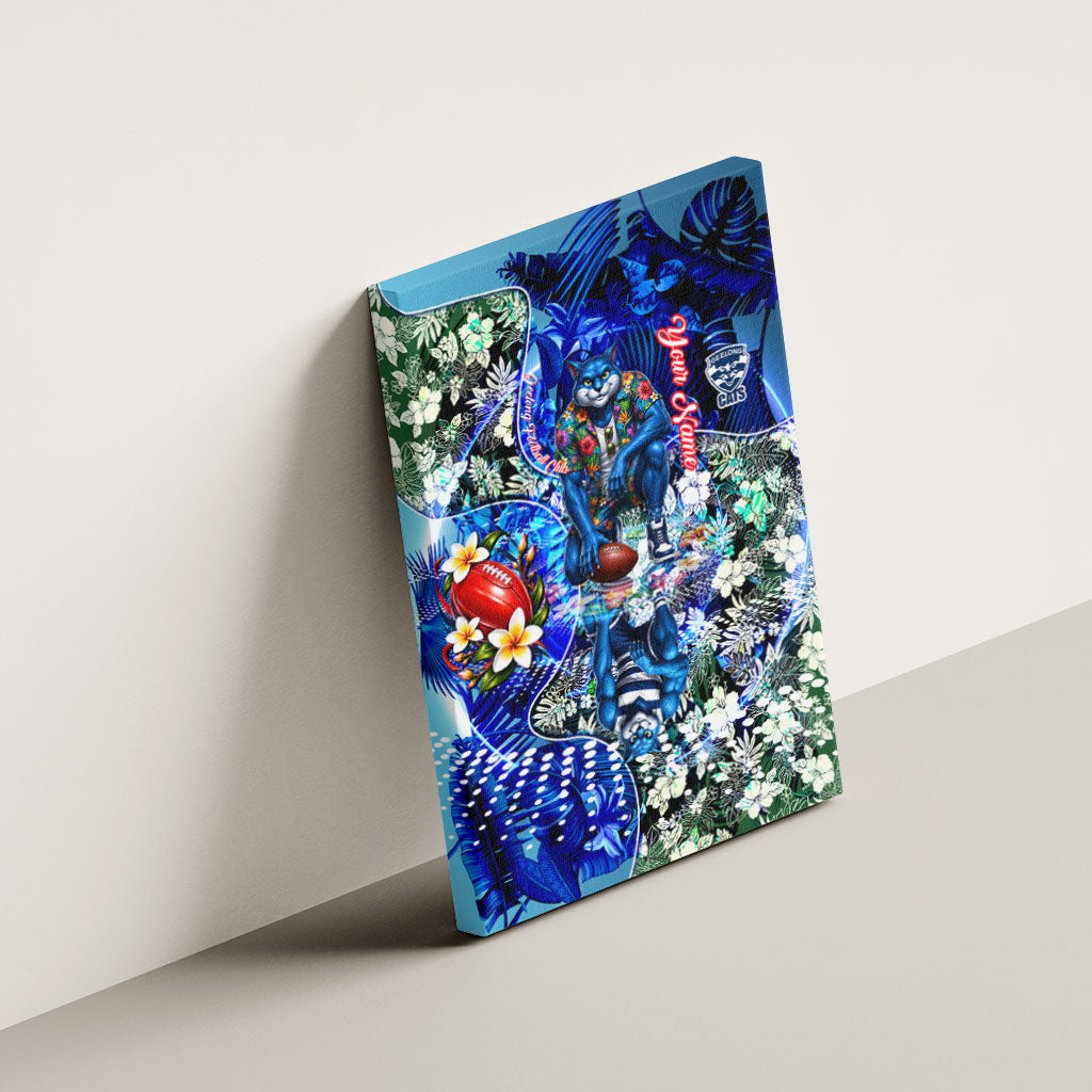 Personalized Geelong Football Cats Canvas Wall Art Tropical Hibiscus Flowers - Pacific Fusion Style