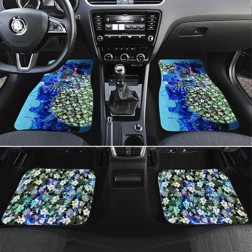 Personalized Geelong Football Cats Car Mats Tropical Hibiscus Flowers - Pacific Fusion Style