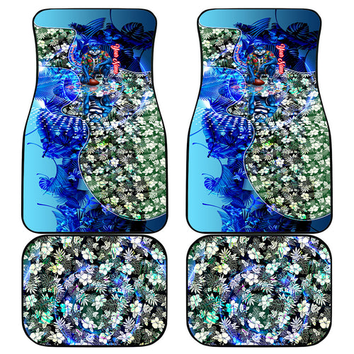 Personalized Geelong Football Cats Car Mats Tropical Hibiscus Flowers - Pacific Fusion Style