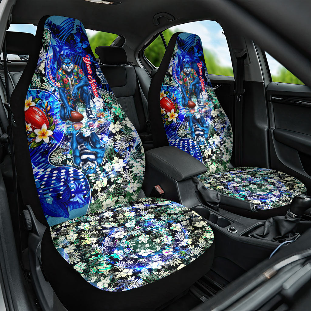 Personalized Geelong Football Cats Car Seat Cover Tropical Hibiscus Flowers - Pacific Fusion Style