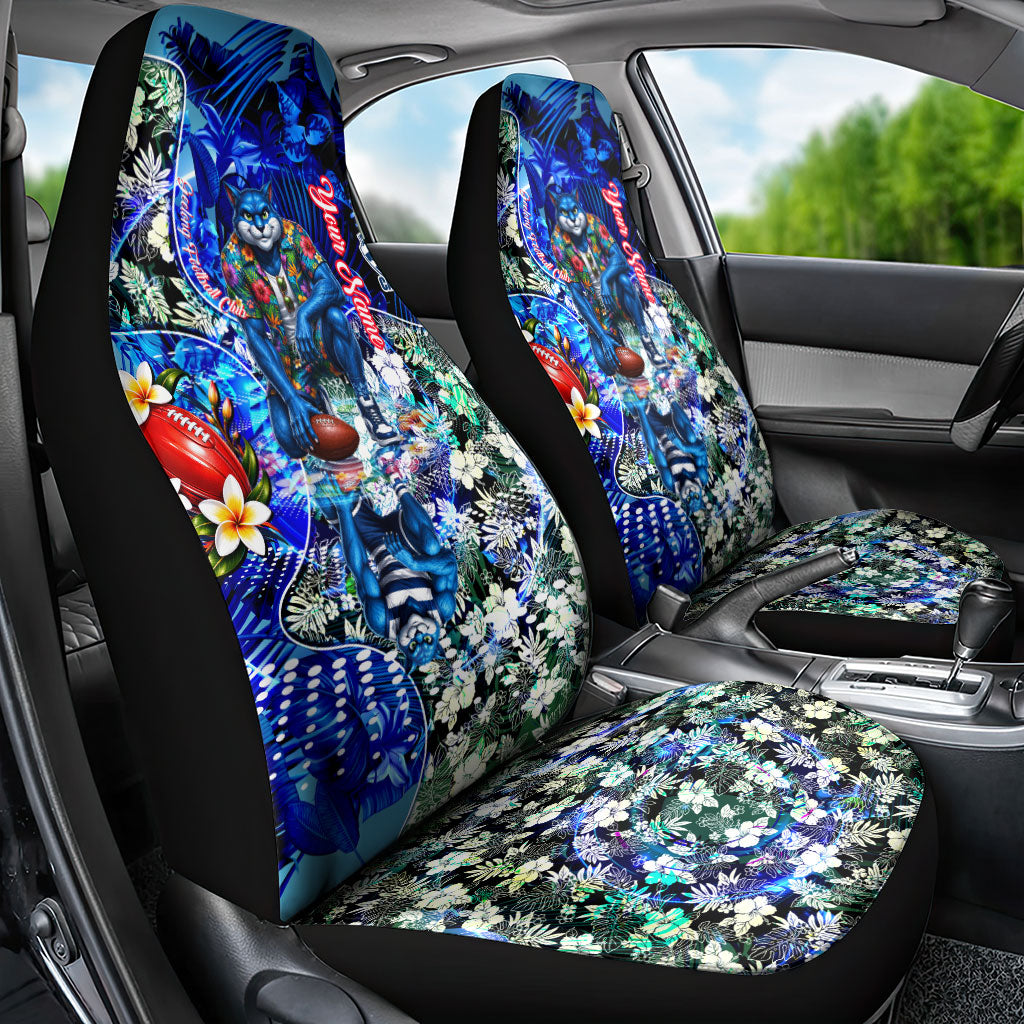 Personalized Geelong Football Cats Car Seat Cover Tropical Hibiscus Flowers - Pacific Fusion Style